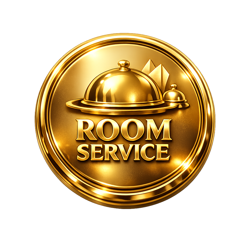 ROOM SERVICE logo png gold 3d button